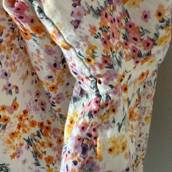 H&M Linen Button Up Crop Shirt Slouchy Sleeve Multicolor Floral Print Lightweigh - Picture 8 of 10